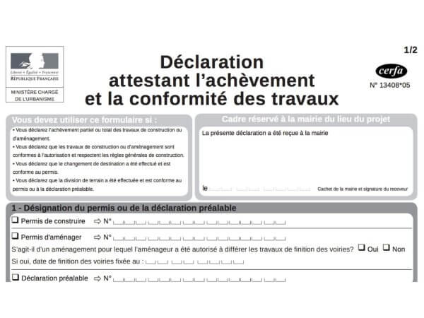 Déclaration d’achèvement des travaux