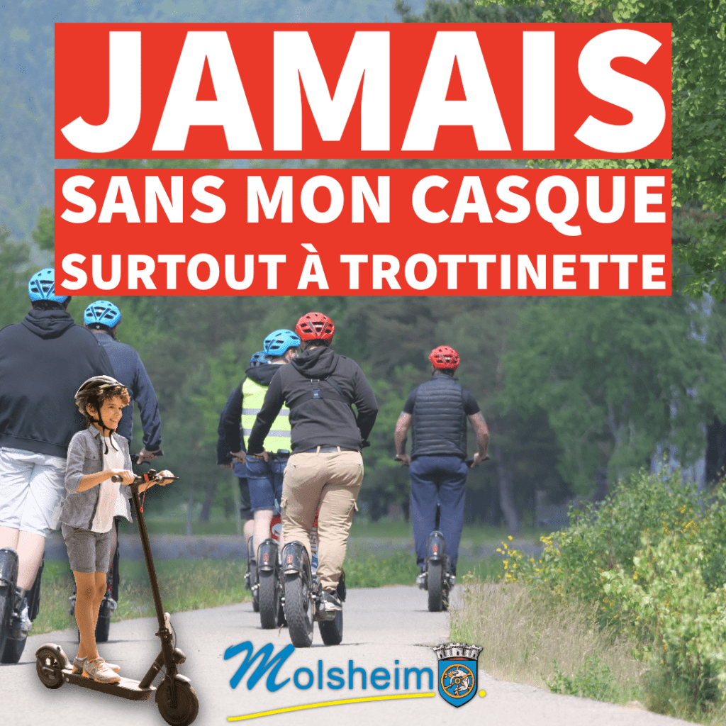 L'usage de la trottinette et des EDPM est réglementé à Molsheim. Le port du casque est obligatoire depuis le 8 septembre 2026.